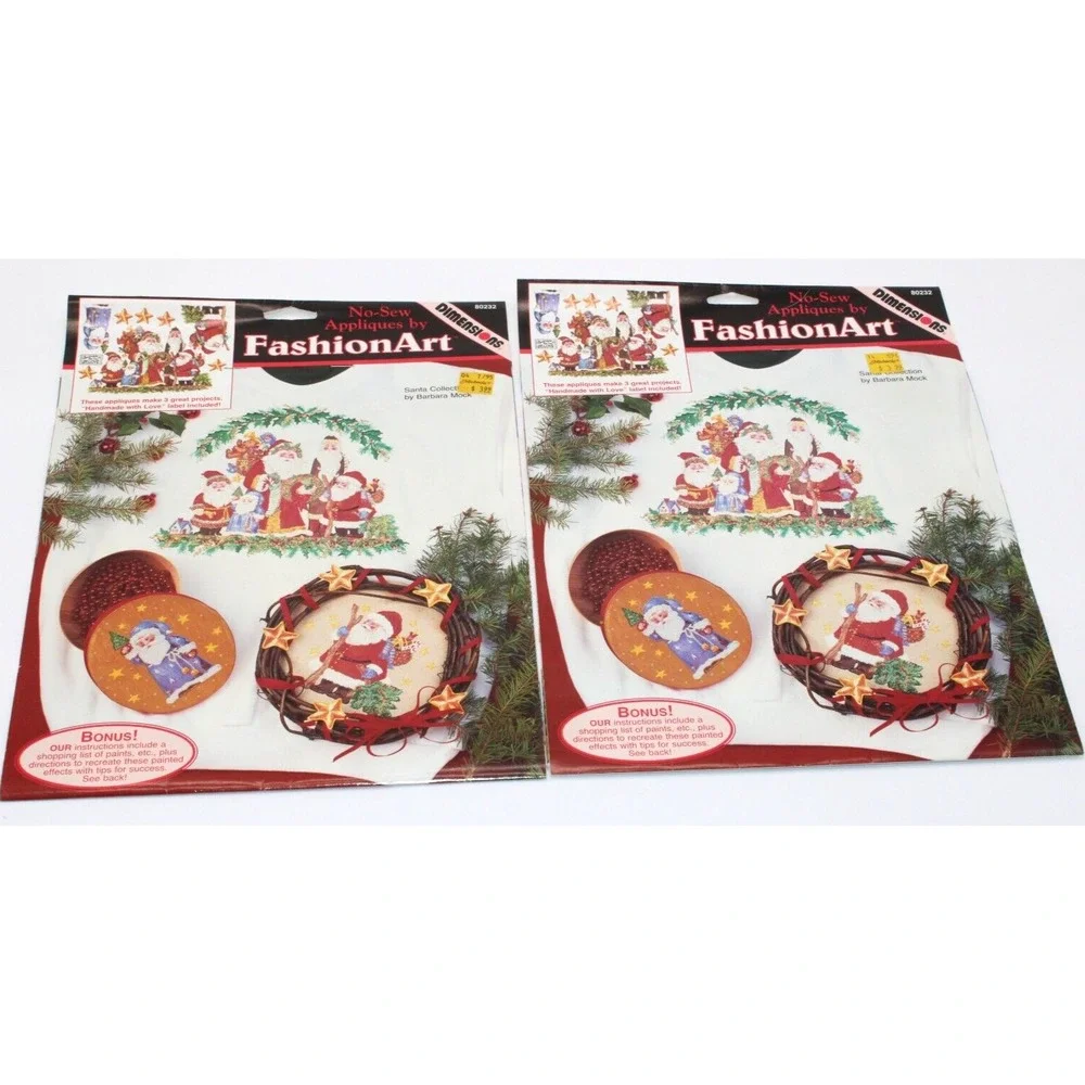 2 VTG Dimensions No-Sew Appliques Christmas Santa Collection 1994 NEW 6 projects